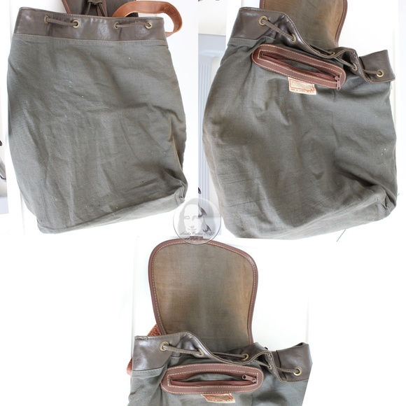 Capezio Backpack Rucksack Brown Leather Trim Large Sling Bag Vintage 80s HTF